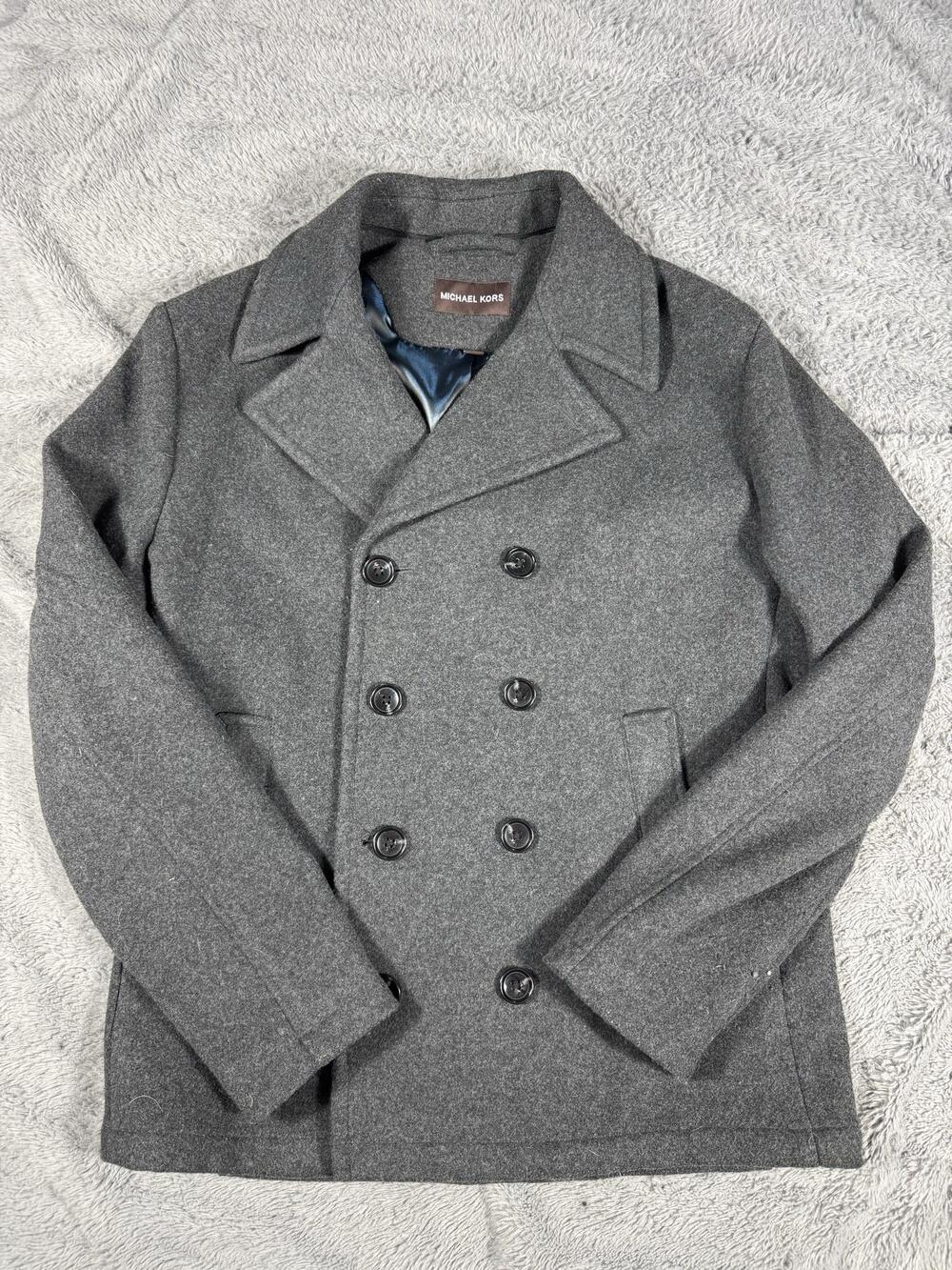Michael Kors Coat Mens Medium Gray Wool Blend Pea Coat Double Breasted Lined